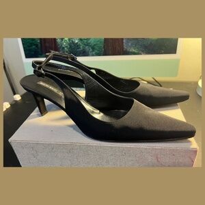 Bruno Magli Savoy satin slingback pumps in black, size 8 1/2 Italy